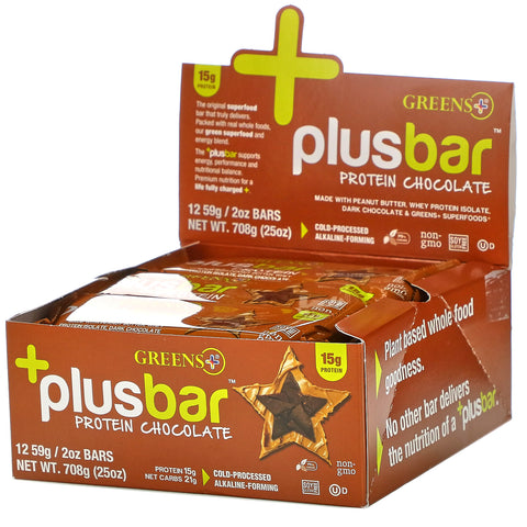 Greens Plus, Plusbar, Protein Chocolate, 12 Bars, 2 oz (59 g) Each