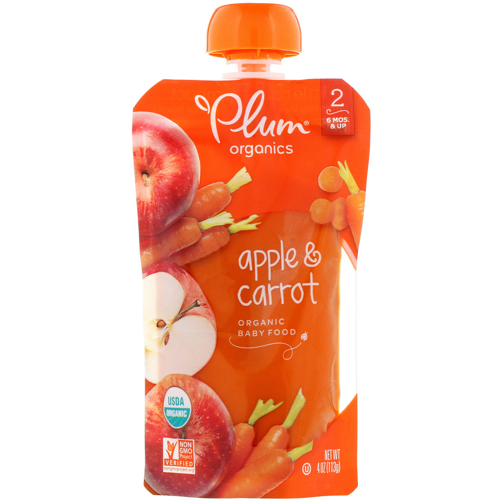 Plum Organics, Organic Baby Food, Stage 2, Apple & Carrot, 4 oz (113 g)