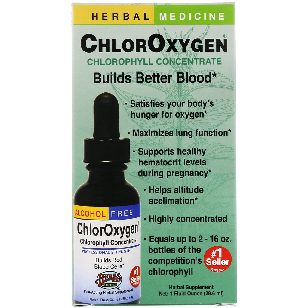 Herbs Etc., ChlorOxygen, Chlorophyll Concentrate, Alcohol Free, 1 fl oz (29.6 ml)