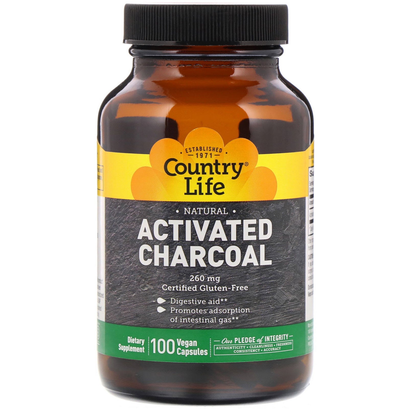 Country Life, Activated Charcoal, 260 mg, 100 Vegan Capsules