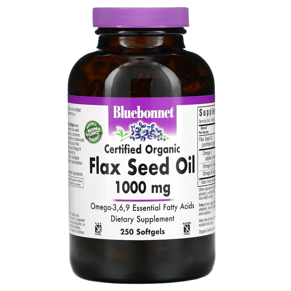 Bluebonnet Nutrition, Organic Flax Seed Oil, 1,000 mg, 250 Softgels